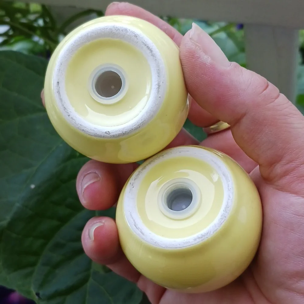 VINTAGE Pastel Yellow Mini Egg Shaped Mod Style Salt & Pepper Shakers